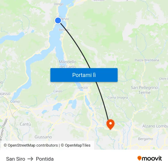 San Siro to Pontida map
