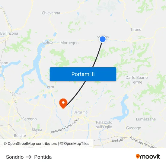 Sondrio to Pontida map