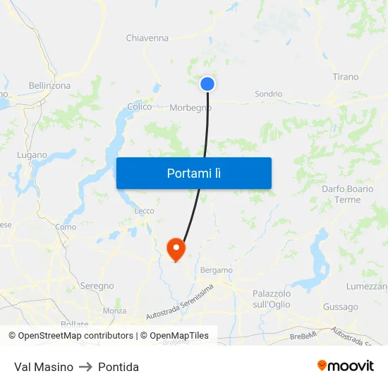 Val Masino to Pontida map