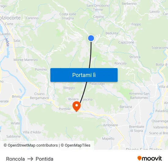Roncola to Pontida map