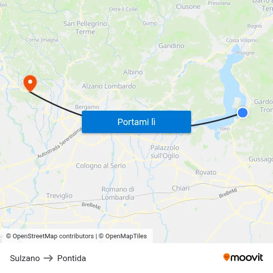 Sulzano to Pontida map