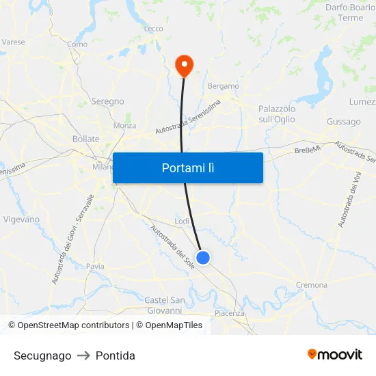 Secugnago to Pontida map