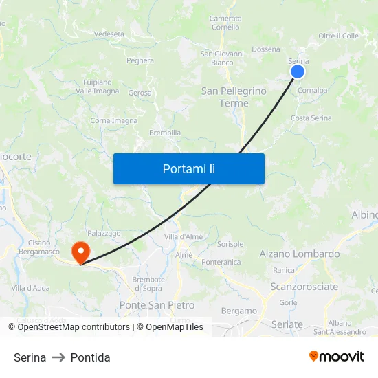 Serina to Pontida map