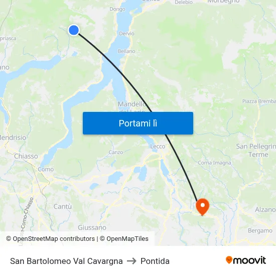 San Bartolomeo Val Cavargna to Pontida map