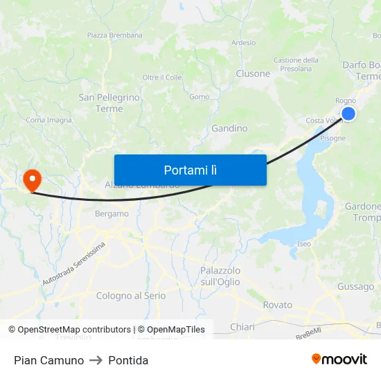 Pian Camuno to Pontida map