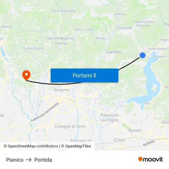 Pianico to Pontida map