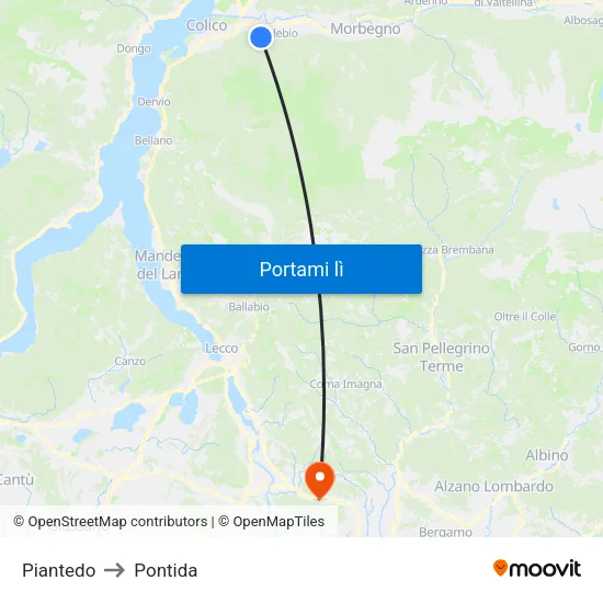 Piantedo to Pontida map