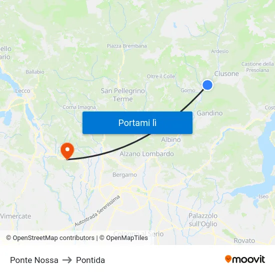 Ponte Nossa to Pontida map