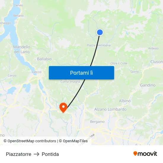 Piazzatorre to Pontida map