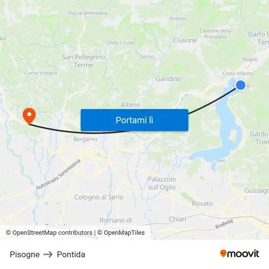 Pisogne to Pontida map