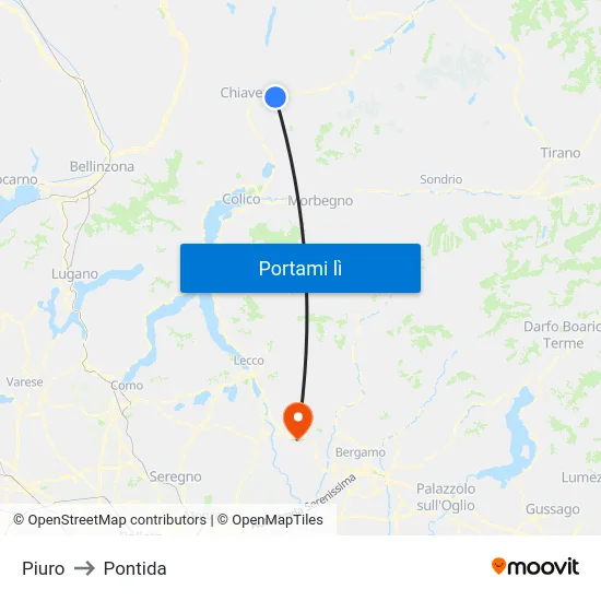Piuro to Pontida map