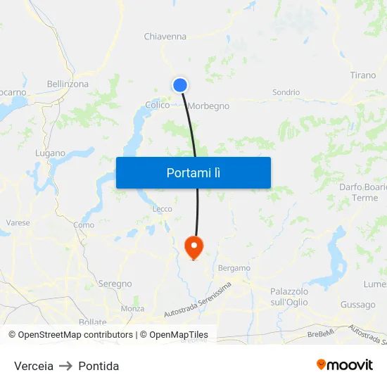 Verceia to Pontida map