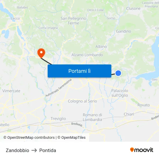 Zandobbio to Pontida map
