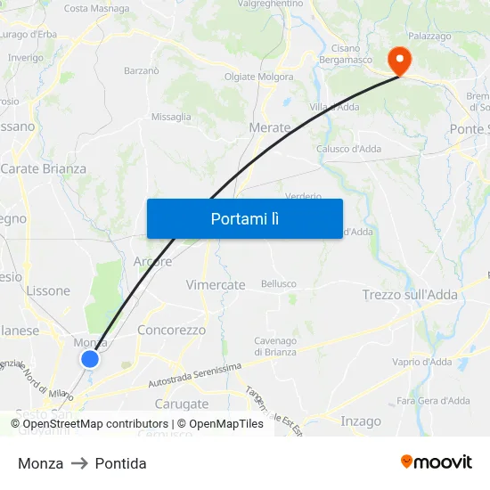 Monza to Pontida map