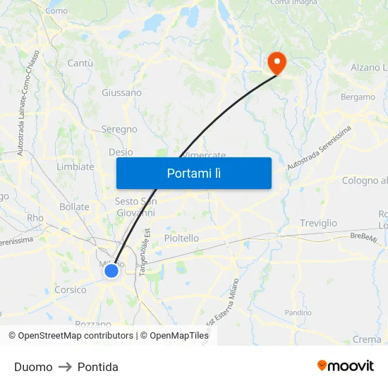 Duomo to Pontida map