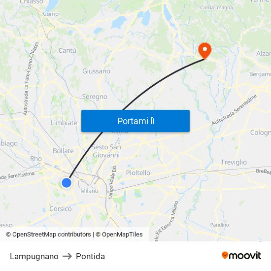 Lampugnano to Pontida map