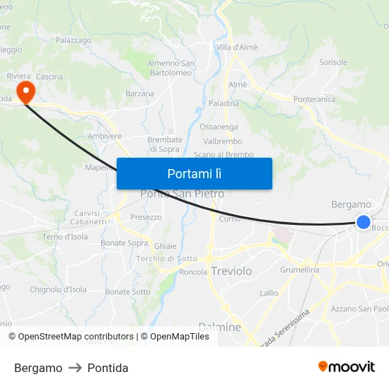 Bergamo to Pontida map