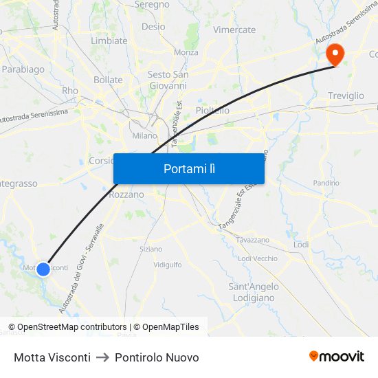 Motta Visconti to Pontirolo Nuovo map