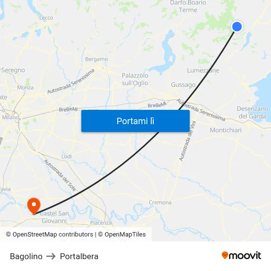 Bagolino to Portalbera map