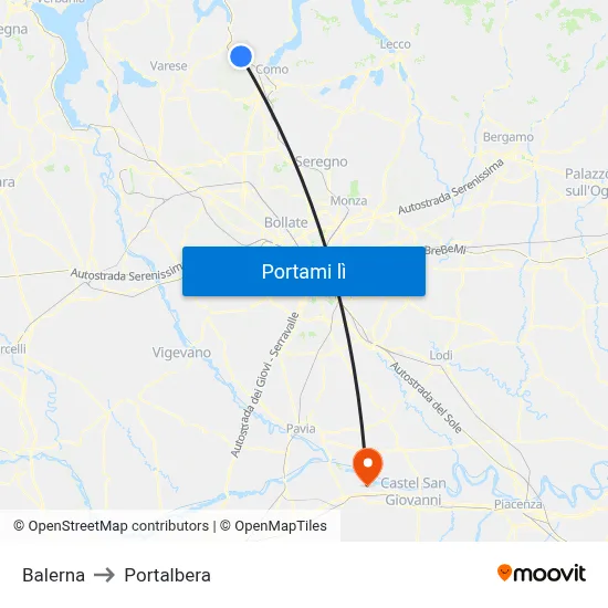 Balerna to Portalbera map
