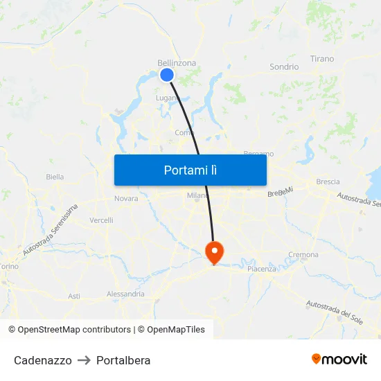 Cadenazzo to Portalbera map