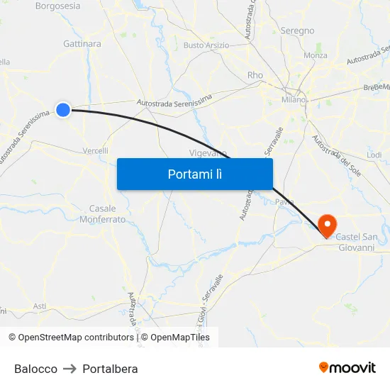 Balocco to Portalbera map