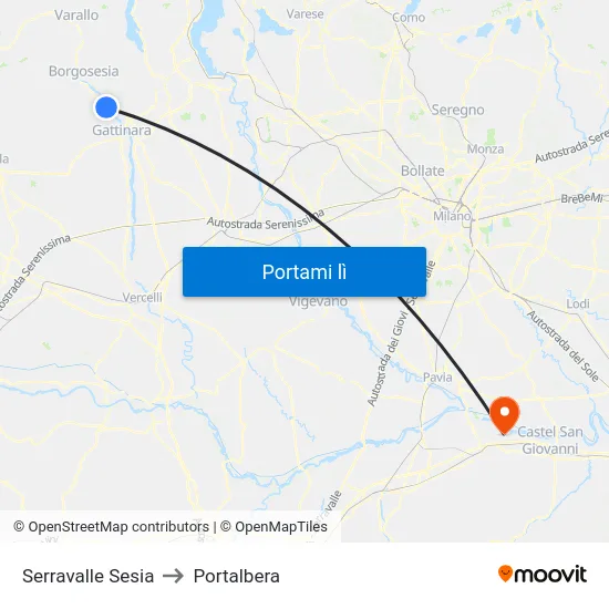 Serravalle Sesia to Portalbera map