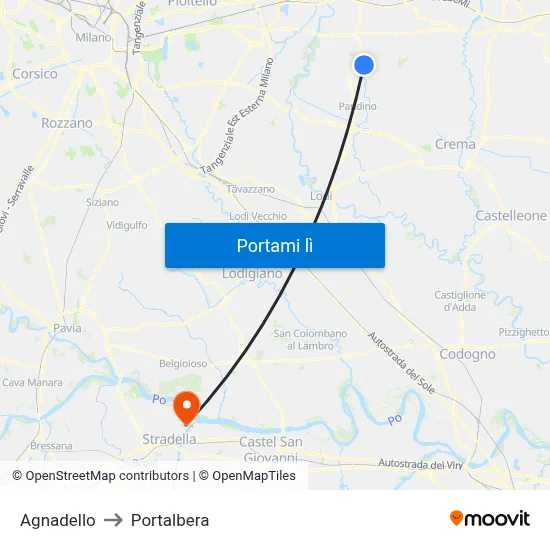 Agnadello to Portalbera map