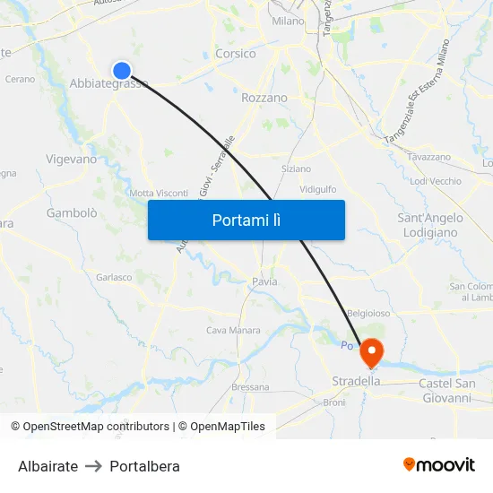 Albairate to Portalbera map