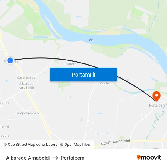 Albaredo Arnaboldi to Portalbera map