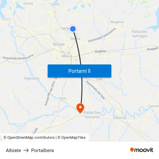 Albiate to Portalbera map