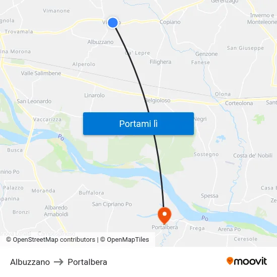 Albuzzano to Portalbera map