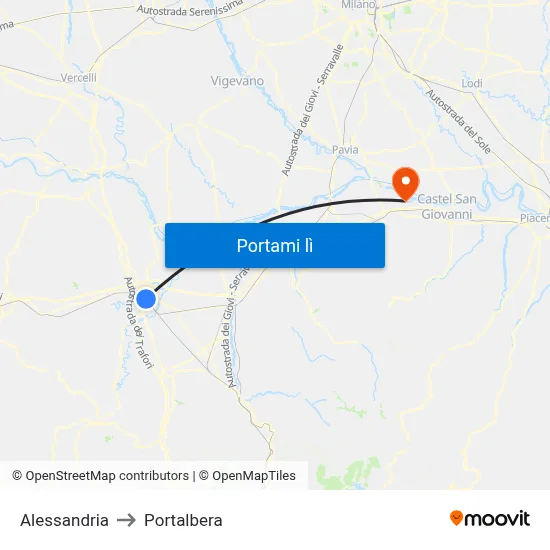 Alessandria to Portalbera map