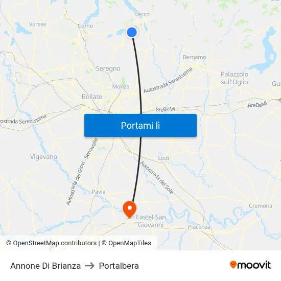 Annone Di Brianza to Portalbera map