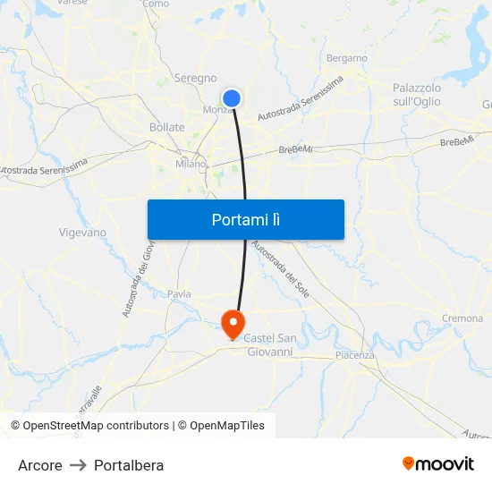 Arcore to Portalbera map