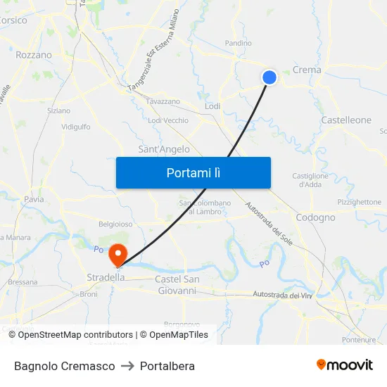 Bagnolo Cremasco to Portalbera map