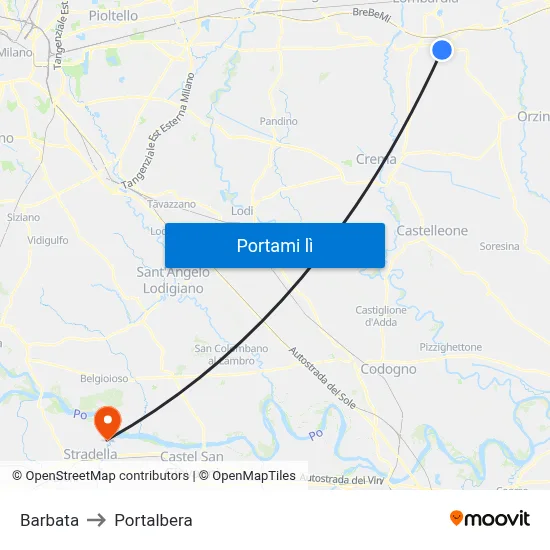 Barbata to Portalbera map