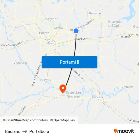 Basiano to Portalbera map