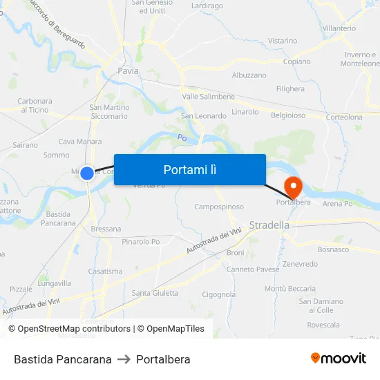 Bastida Pancarana to Portalbera map