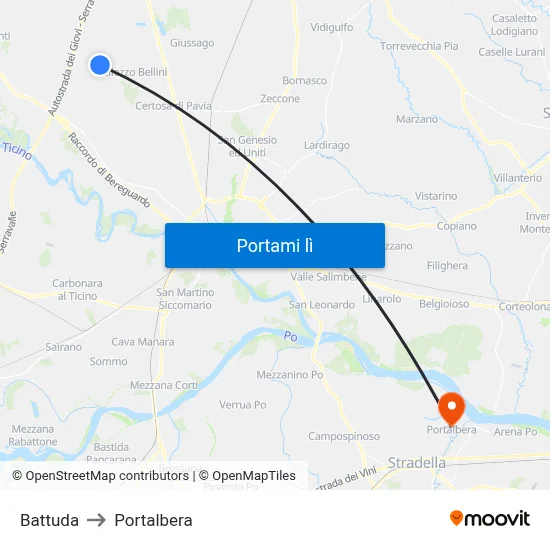 Battuda to Portalbera map