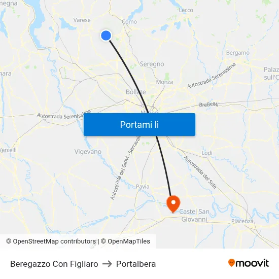 Beregazzo Con Figliaro to Portalbera map