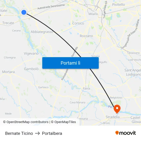 Bernate Ticino to Portalbera map