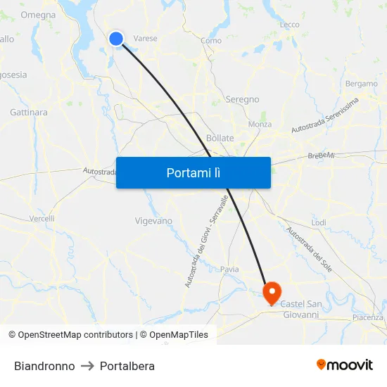 Biandronno to Portalbera map