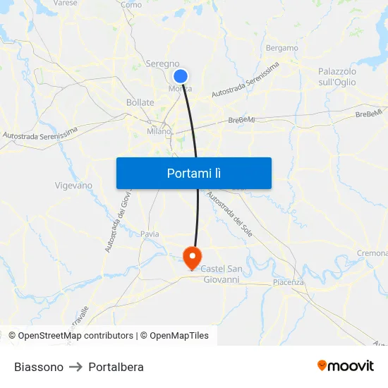 Biassono to Portalbera map