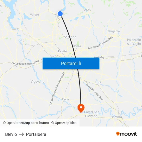 Blevio to Portalbera map