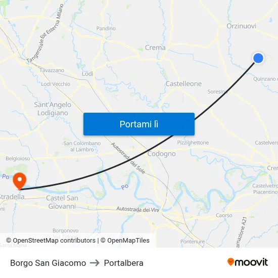 Borgo San Giacomo to Portalbera map