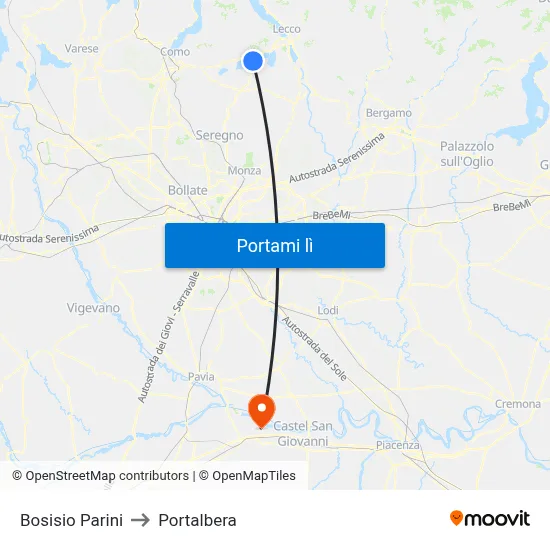 Bosisio Parini to Portalbera map