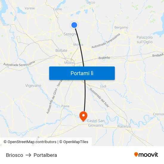 Briosco to Portalbera map