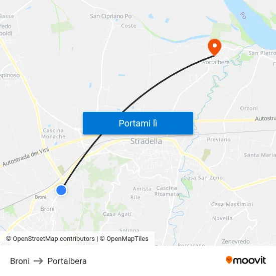 Broni to Portalbera map