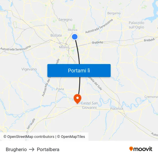 Brugherio to Portalbera map